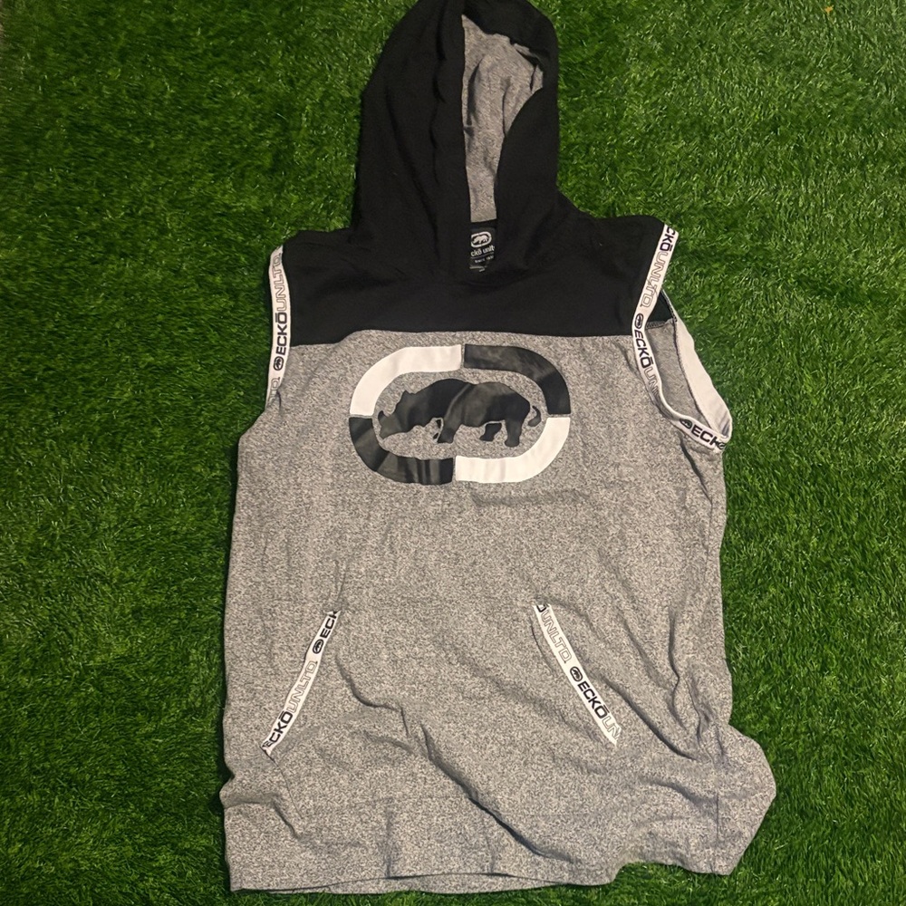 Ecko Unltd Black and Gray Hooded Tank Top Large